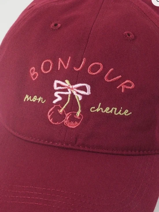 Anthropologie Fall Icon Baseball Cap Bonjour Red Mon Cherie Cherry Size ALL NWT - Picture 2 of 7